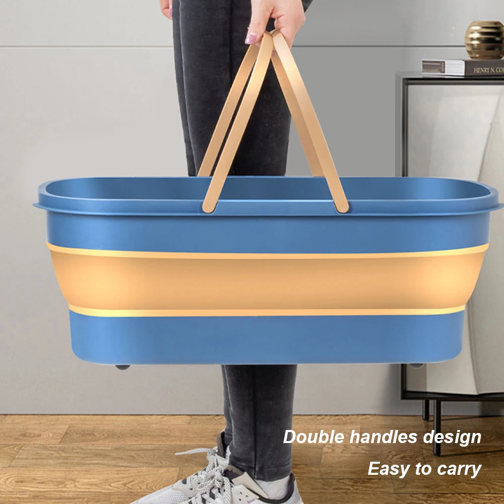 Plastic Washing Basin Rectangular Fishing Bucket Foldable Mop Bucket with Handle Large Capacity Multi-Use for Camping Fishing