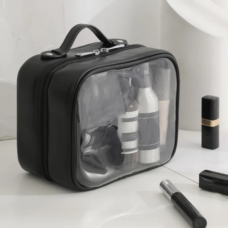 Travel Cosmetic Bag Large Capacity Waterproof Double Layer Makeup with Zippered Clear Toiletry Case for Women 4