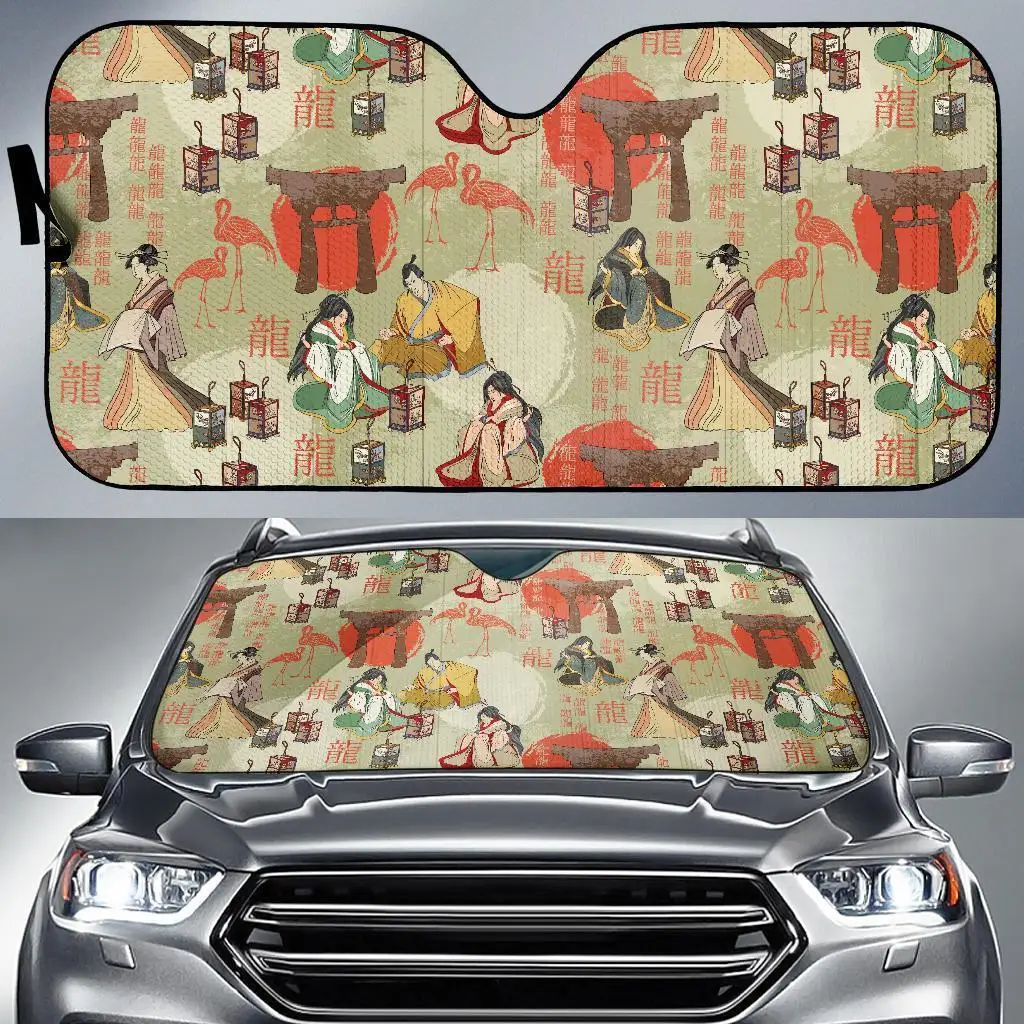 Japanese Tokyo Print Pattern Auto Sun Shade Car Windshield Window Cover Sunshade car stickers Other Exterior Accessories