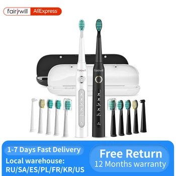 Fairywill Sonic Electric Toothbrush FW-D7 set USB Charge Toothbrushes case for Adult with tooth brush Heads 5 Mode Smart Time 1