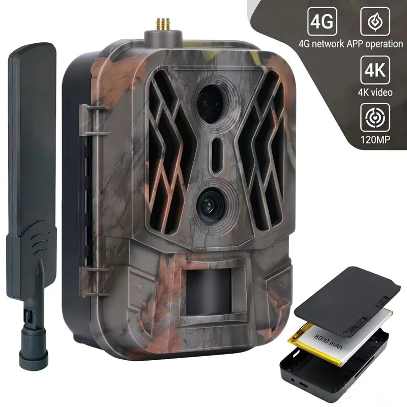 Caméra trail 4G live 4K 120MP avec batterie lithium 8000mAh double objectif étanche IP65