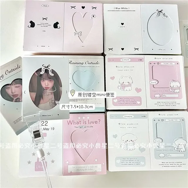 30Pcs Korean INS Aesthetics Cute Dog Cat Hollow Window Folding Back Card Kpop 3 Inch Photocard DIY Decor Packing Fixed Cardboard 3
