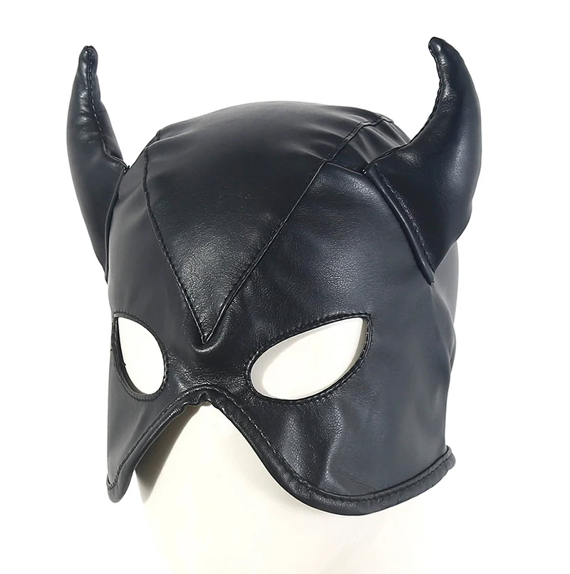 Leather Padded Hood Blindfold And Head Harness Gag Set_voghion.com