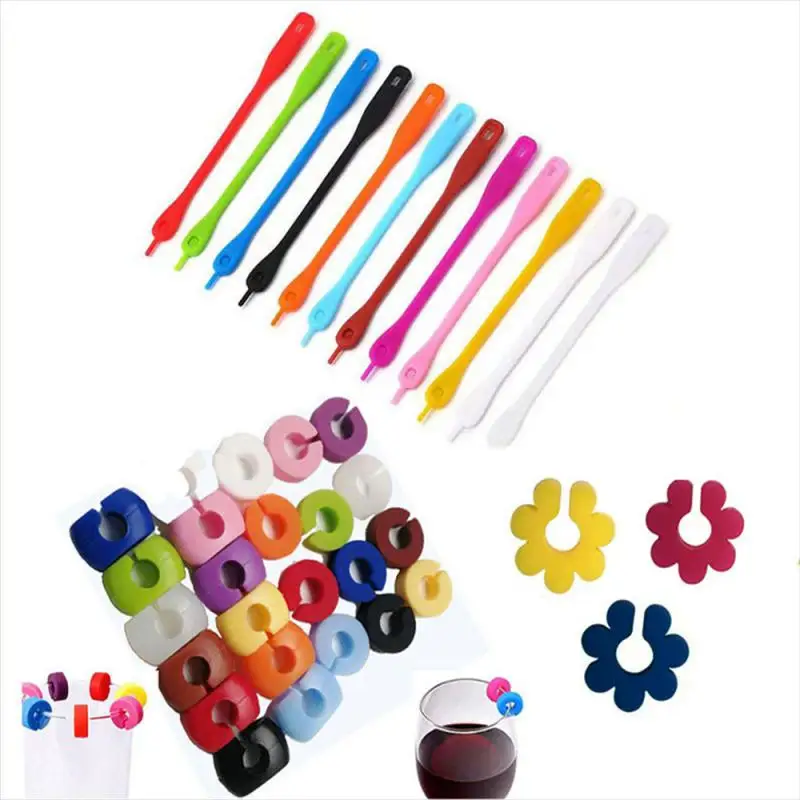 Silicone Wine Glass Markers Set Of 12 Mini Circle Drink Glass Charms Tags Recognizer Cup Labels Signs Tags Party Bar Supplies