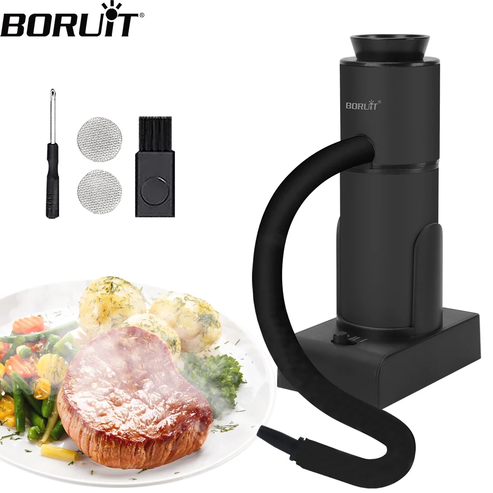 BORUiT SK303 Smoke Infuser Cuisine Molecular Machine Portable Cold Smoke Generator BOX Meat Burn Bar Cooking BBQ Smoking Gun