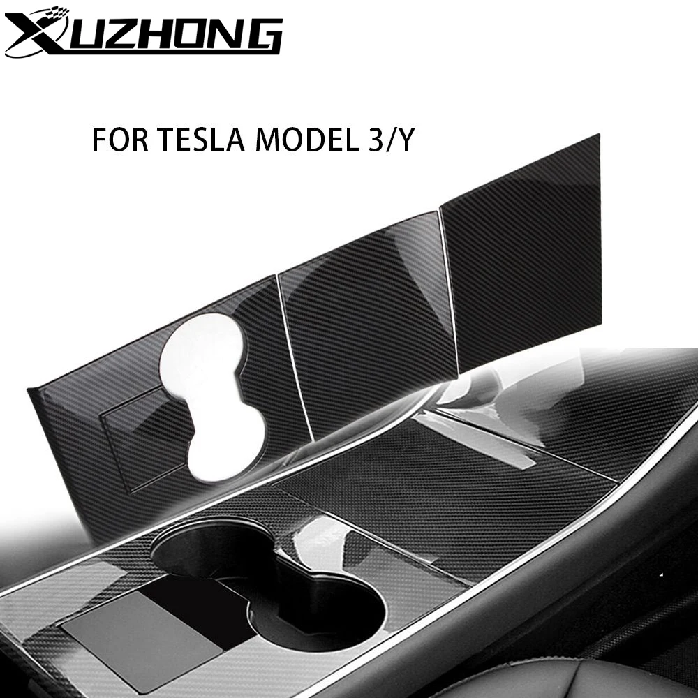 

Наклейка на панель центральной консоли автомобиля 16-20 Tesla Model 3/Y, центральное управление из углеродного волокна, держатель стакана для воды, Защитная панель