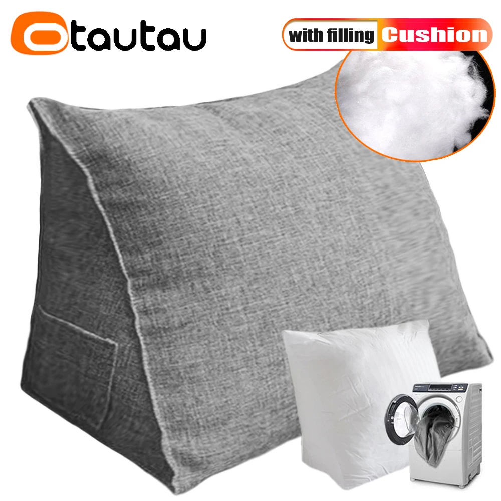 OTAUTAU 코튼 린넨 삼각형 베개, 소파 침대 등받이, 측면 수면 다리 쿠션, 등 요추 허리, 인체 공학적 웨지 베개, ZT4XMM1C 