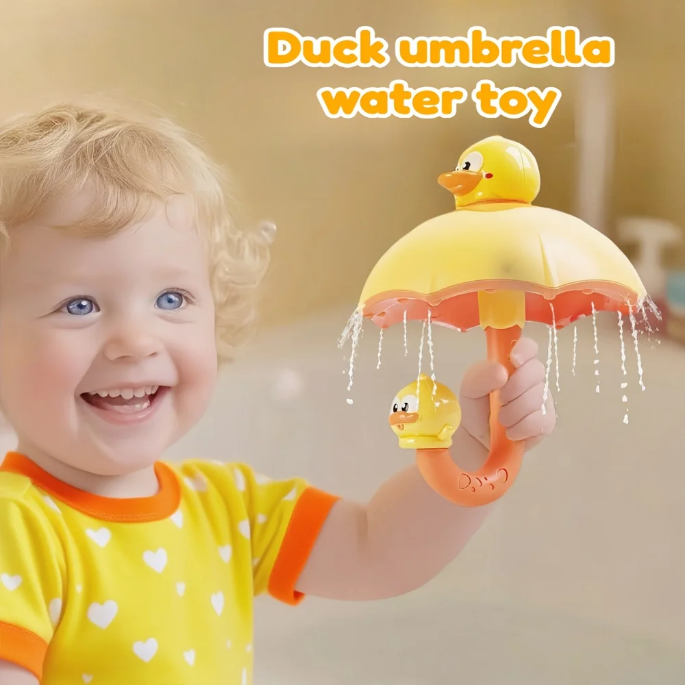 Duckling Bath Toy with Umbrella - Interactive Water Flow, Soft Bath Tub Companion for Babies, Sensory Play &Bathtub Fun