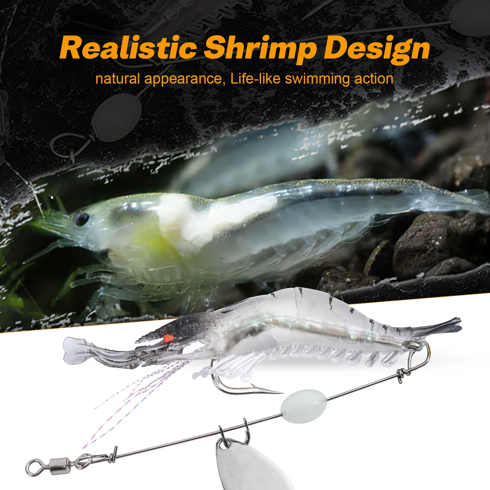 Goture Luminous Soft Simulation Shrimp Prawn Fishing Lure 5.3g 6.7