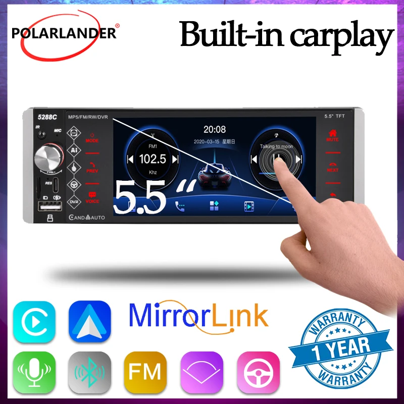 

5.5 Inch MP5 1 Din Bluetooth Car Multimedia Player FM Function Car Radio Mobile Internet IPS screen Carplay/Android Anto