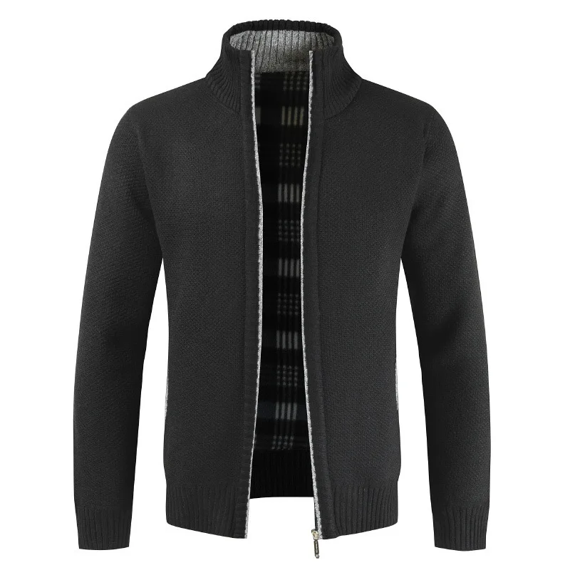 Autumn Winter Men's Knitted Cardigan Standing Collar Long Sleeve Zipper Sweater Coat Large Size Solid Color Slim Fit Knitwear