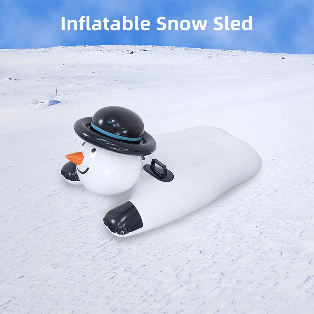 Winter Snowman Snow Tube Inflatable Snow Sled Double Handles PVC Cold Wear-resistant Material Inflatable Ski Board for Kids