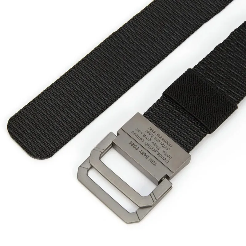 Unisex Double Loop Buckle Canvas Belt for Outdoor & Casual Wear