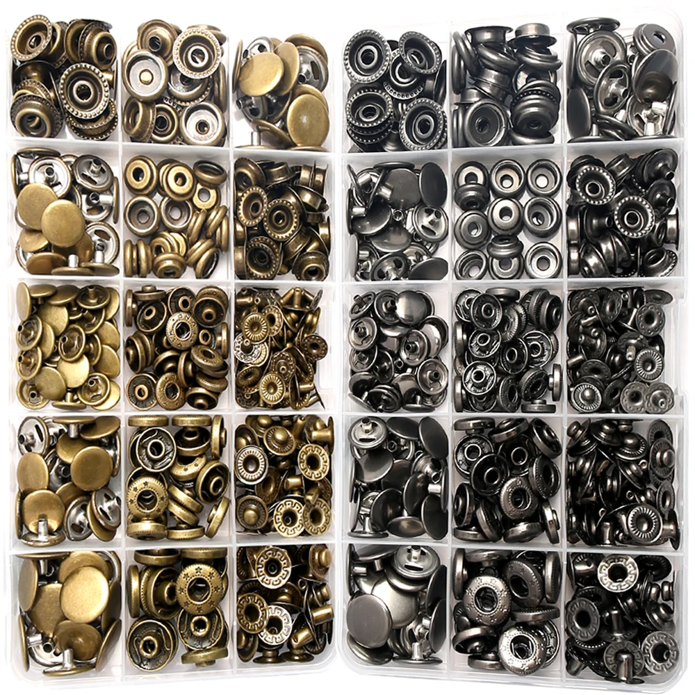 

80-150set/box Metal Snap Fasteners Button Stainless Steel 633# Snap Buttons Sewing Accessories for Clothing Jacket Leather Craft