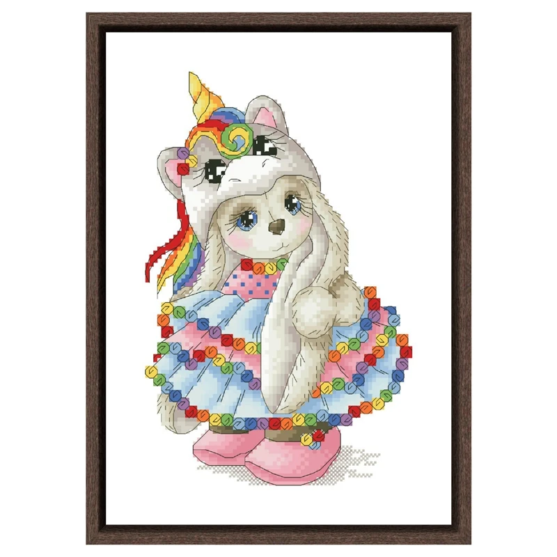 Cute girl unicorn hat cross stitch package cartoon animal 18ct 14ct 11ct cloth cotton silk embroidery DIY handmade needlework Cross Stitch Kit