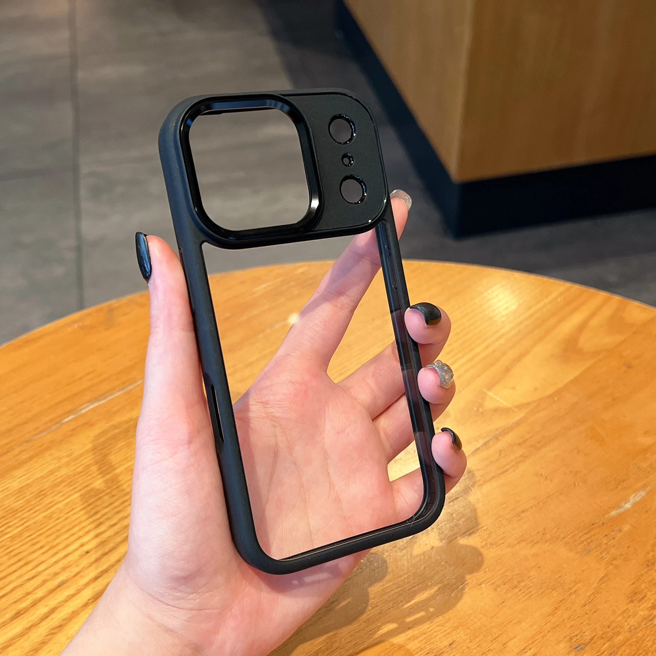 Luxury Metal Lens Frame Shockproof Transparent Acrylic Phone Case