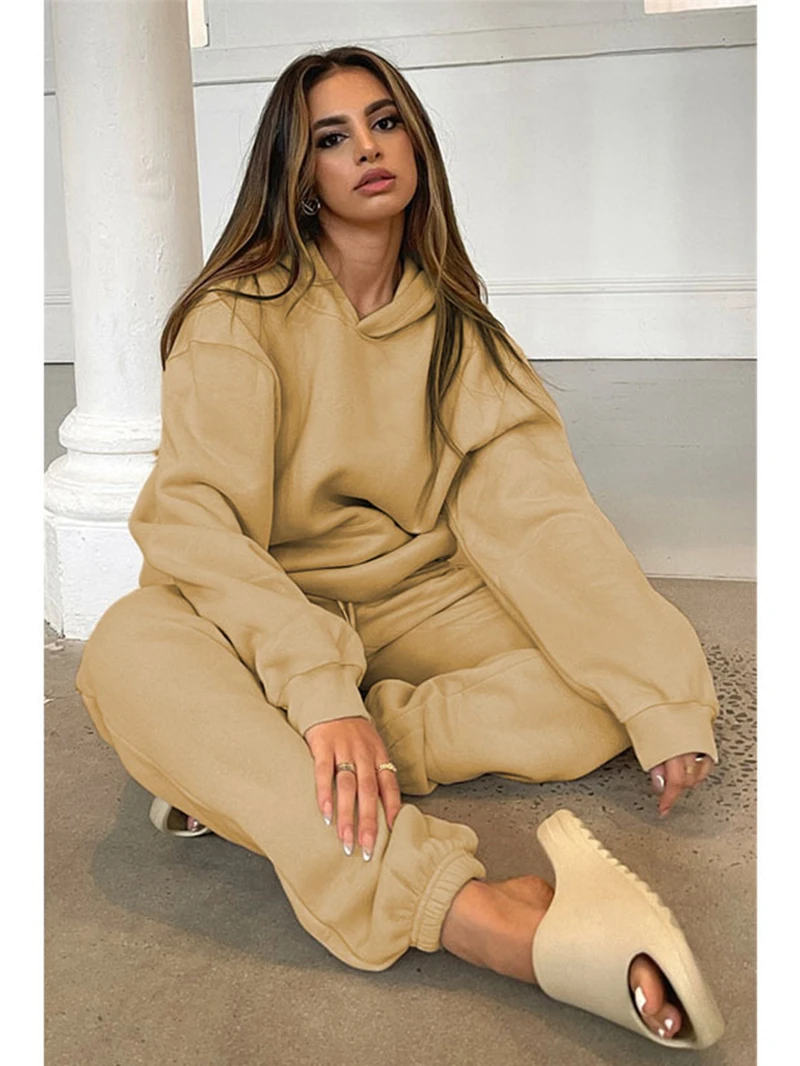 

Street Hoodie Tracksuit Women Two 2 Piece Set Outfits Autumn Clothes Pullover Hooded Sweatshirt Top and Pants Suit INS Woman Set