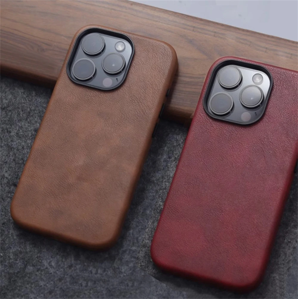 Vintage-Style PU Leather Magnetic Phone Case with Magsafe Wireless Charging and Shockproof Protection