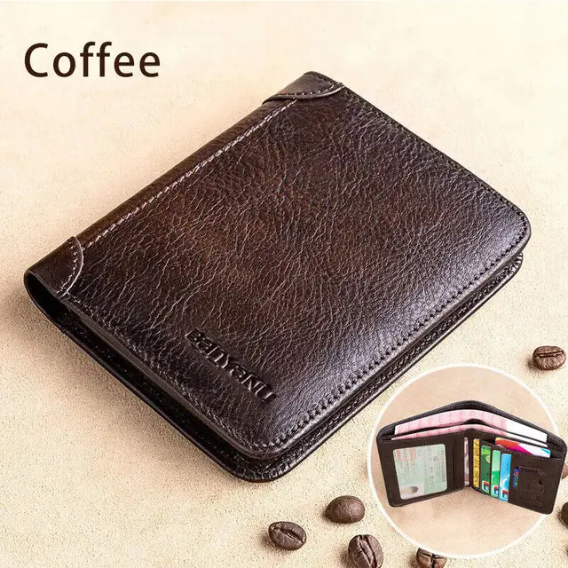 Genuine Leather Wallet Retro Business Design Rfid Protection Short Card Holder Coin Purses Money Bag Men Business Wallet Handbag 5