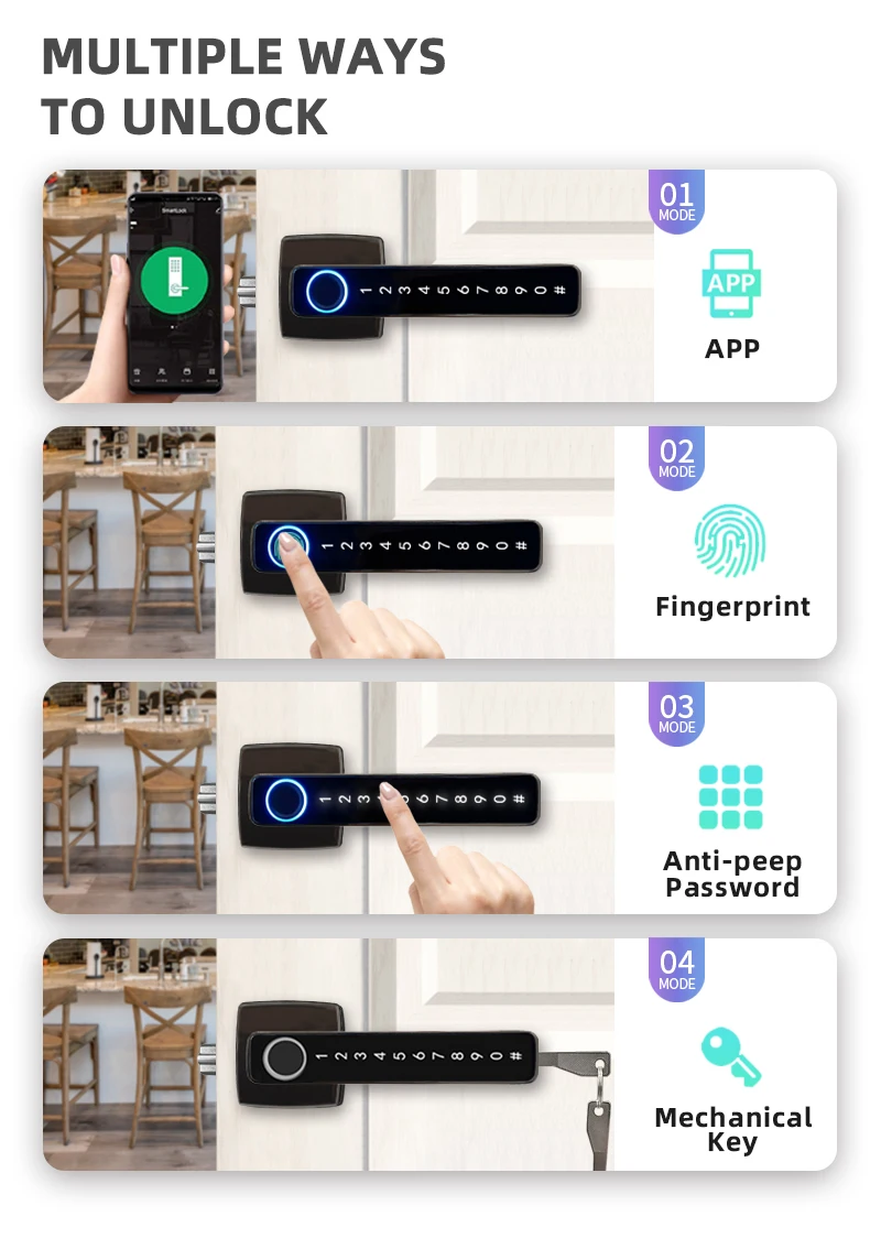 Tuya Smart Home Bluetooth Fechaduras de Impressão Digital Smart Door Lock Senha Digital App Desbloquear Remoto Bloqueio Eletrônico para Alexa Google - Image 3