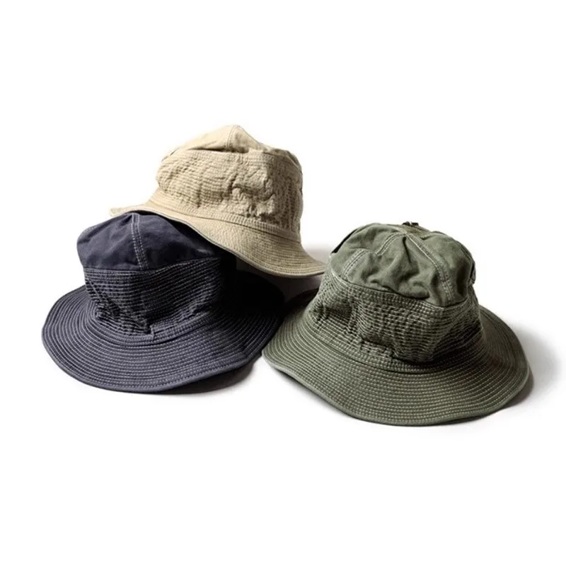 

2024 Kapital Vintage HighQuality Tri Color Retro Khaki Distressed Wax Dyed Washed Casual Sunshade Fisherman Hat