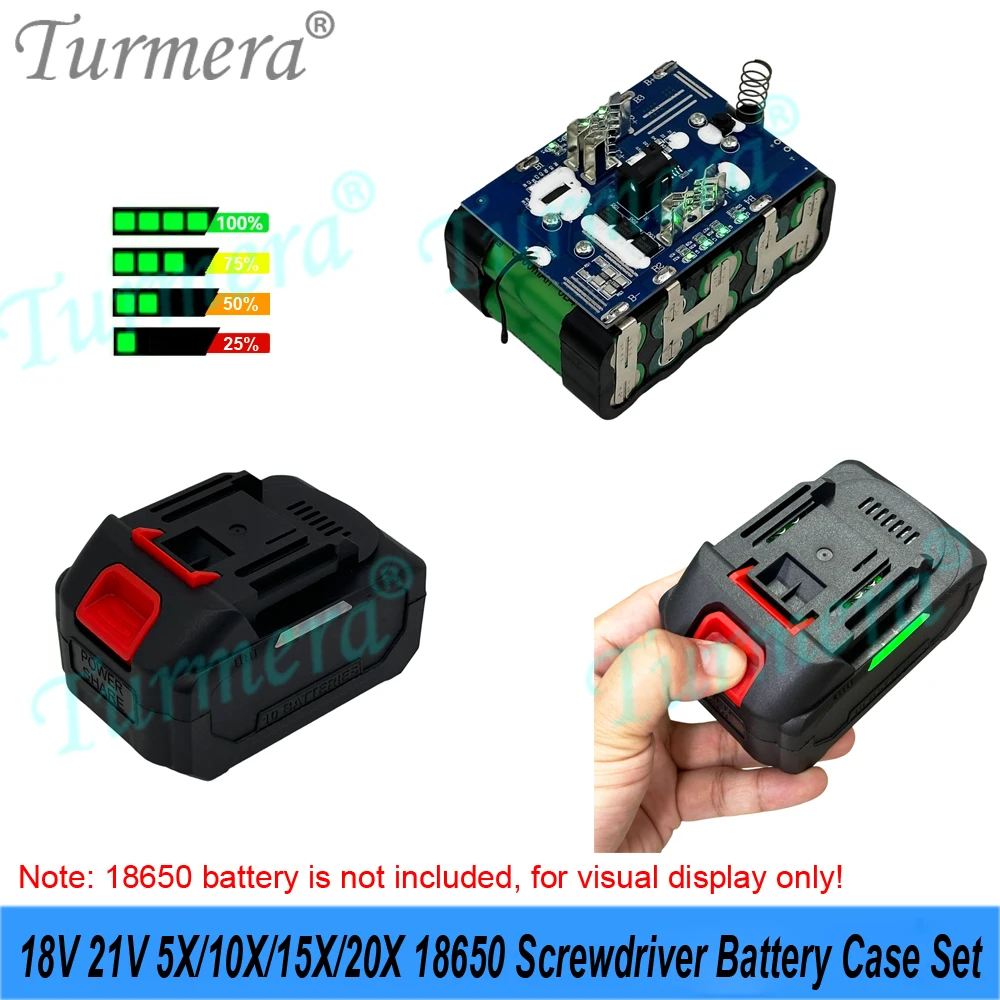 Turmera 18650 배터리 케이스 세트 5X 10X 15X 20X 18V 21V 스크루드라이버 배터리 35A 130A BMS LED 디스플레이 DIY 교체용 마키타 호환