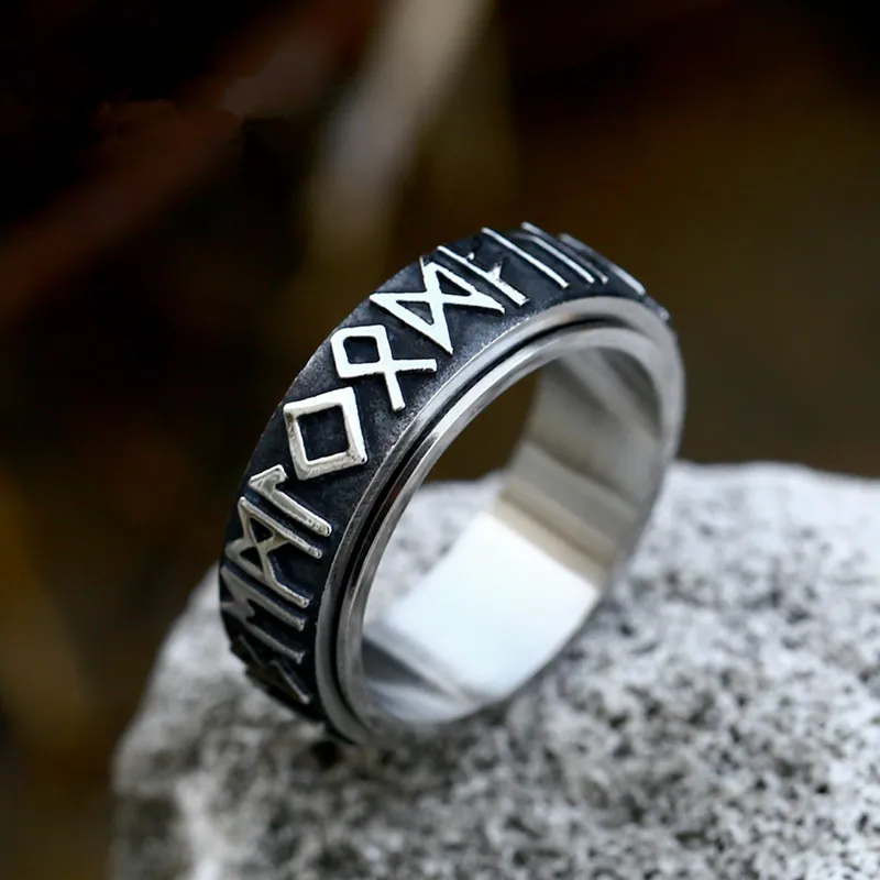 

Aroutty Viking Rune Spin Stainless Steel Mens Rings Simple Retro Unique For Male Boyfriend Jewelry Creativity Gift Wholesale