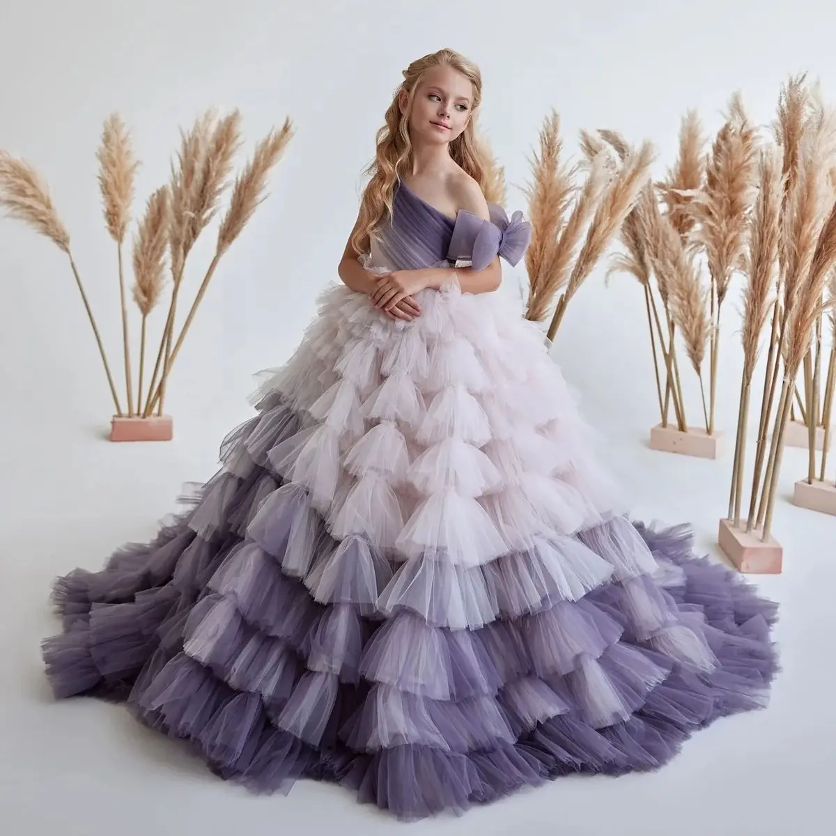 

Mini Quinceanera Dresses Ball Gown One-shoulder Tulle Tiered Flower Girl Dresses For Weddings Mexican Pageant Dresses Baby