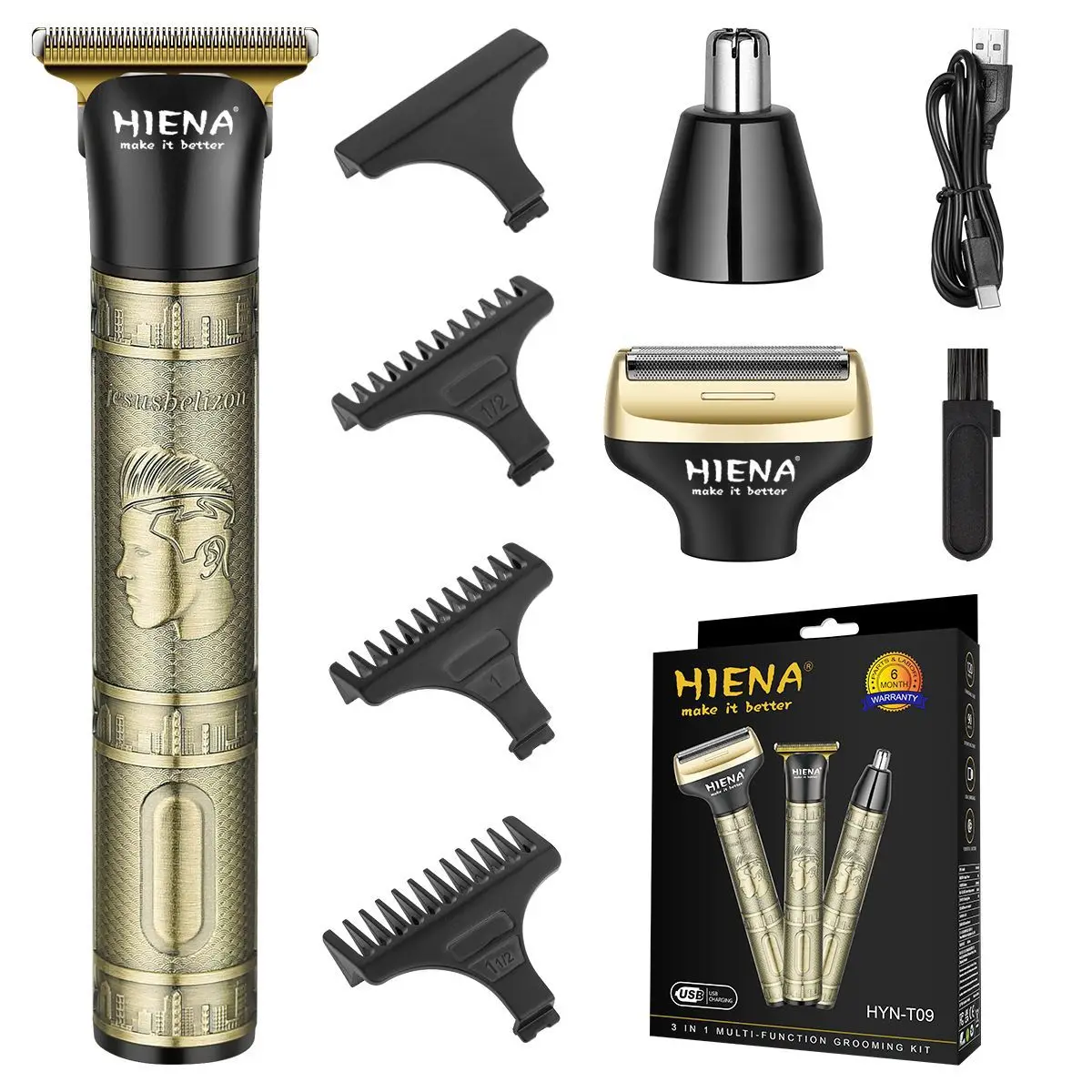 HIENA 3-in-1 tondeuse, draagbaar, draadloos scheerapparaat voor mannen, elektrische neus- en baardscheerset, haartrimmer_voghion.com