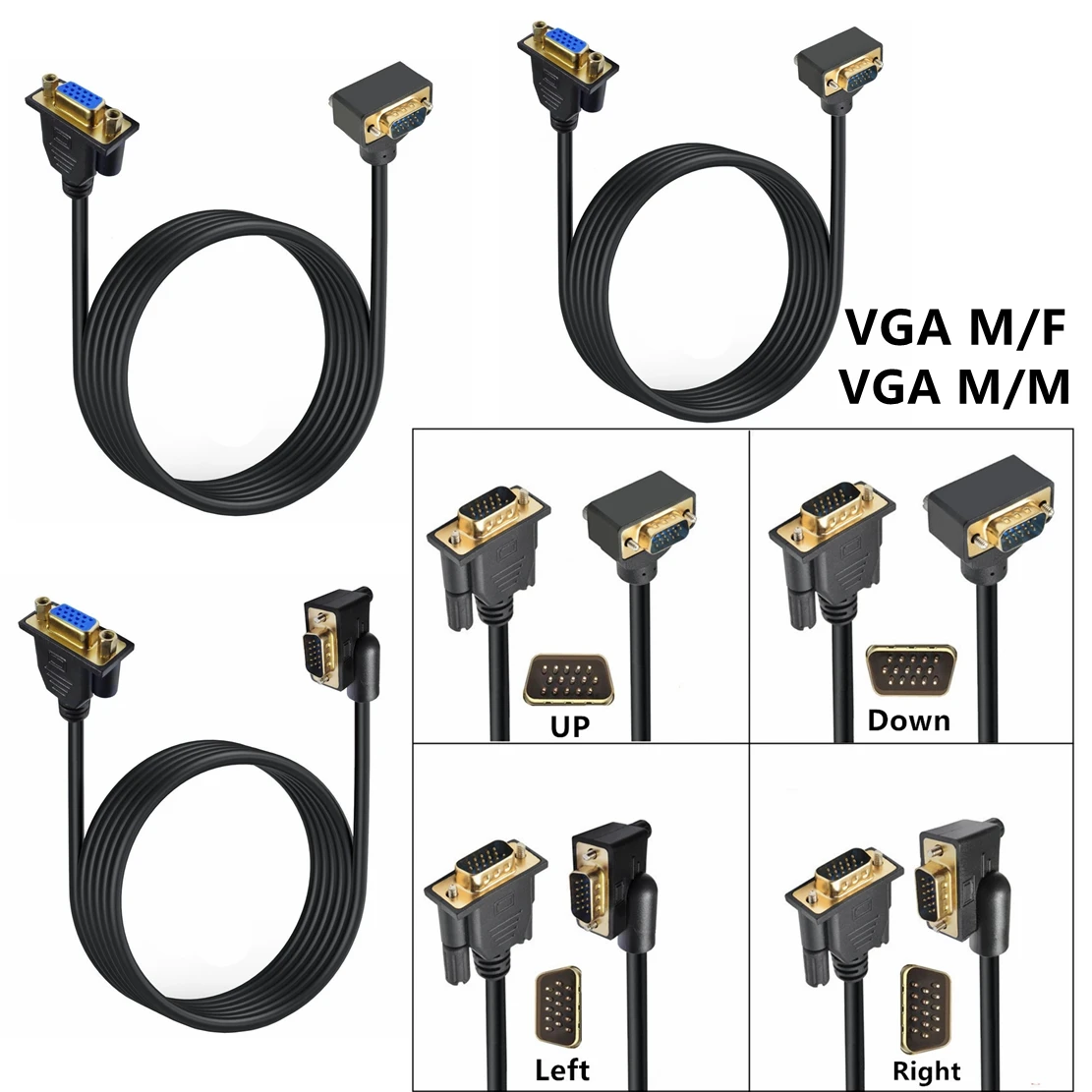 90 도 위 아래 왼쪽 오른쪽 VGA 수-수 암 익스텐션 케이블 코드, 1.5m HD 케이블, 컴퓨터 모니터 프로젝터 TV 등용