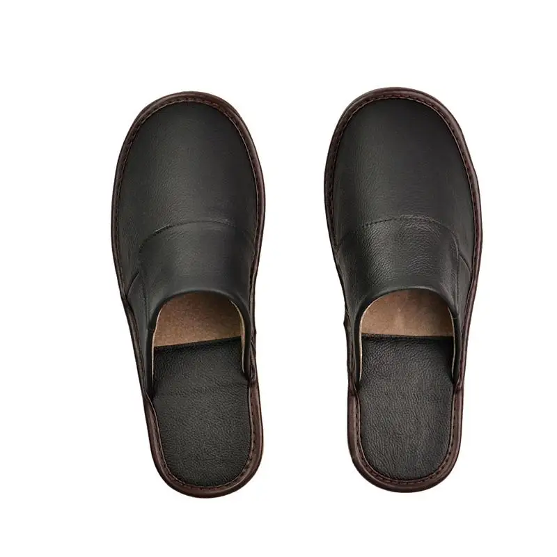 Cow Split Leather Handmade Men Home Slippers Spring Slip On Soft Comfortable Black Brown Bedroom Indoor Flat Men Shoes