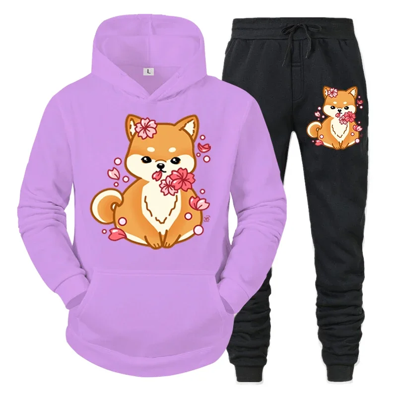 thumbnail image 1 of Conjunto de 2 piezas con estampado de anime Shiba Inu para hombre, sudadera con capucha y pantalones divertidos para amantes de los perros, ropa deportiva de moda de manga larga para otoño, 1 of 5