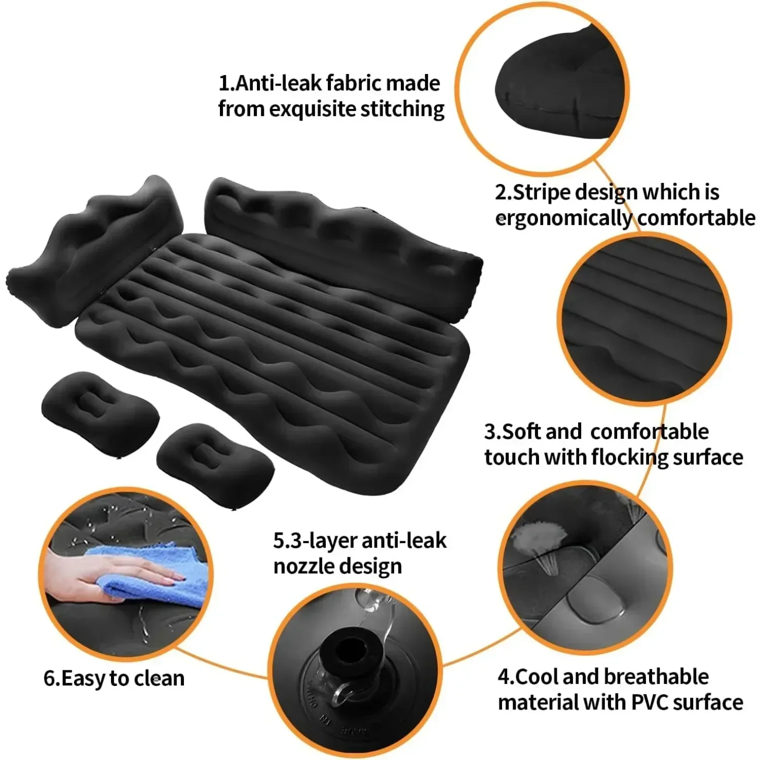 Inflatable Air Mattress Flocking Portable Foldable Thickened Backseat Air Mattress for SUV Car Outdoor Mattress with Air Pump 4