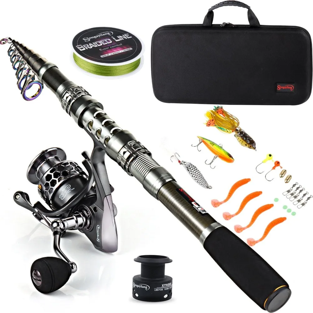 

Rod Combos with Telescopic Pole Spinning Reels Carrier Bag for Travel Saltwater Freshwater Fishing