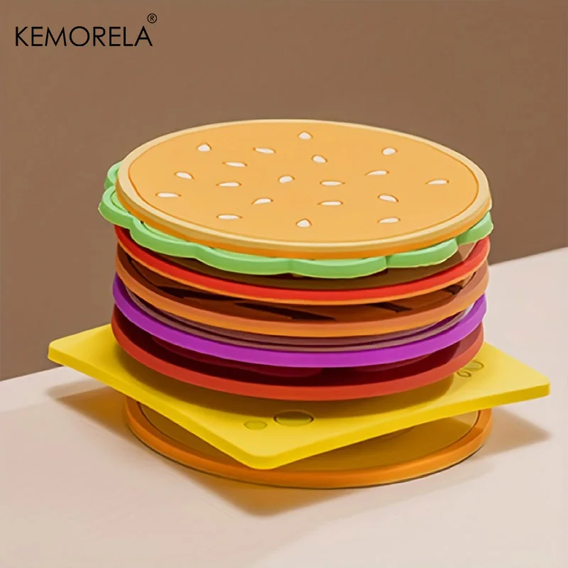 Burger-Shaped Silicone Coaster Set – Creative Cup Pads for Kitchen and Bar Decor