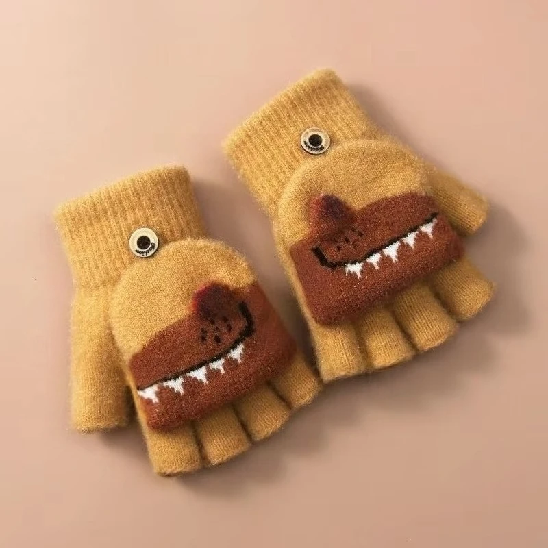 New Half Finger Flip guanti per bambini Jacquard Color Matching autunno inverno guanti caldi per bambini studenti che scrivono guanti per bambini  1501