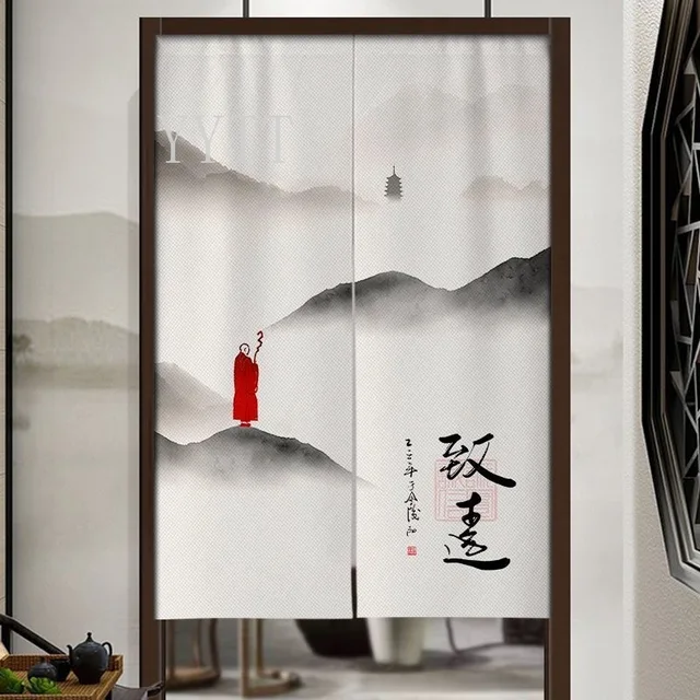 Rideau de porte de style chinois, peinture à l'encre du Vermont, demi-rideaux Fengshui, salon, chambre à coucher, porte d'entrée de la maison 4