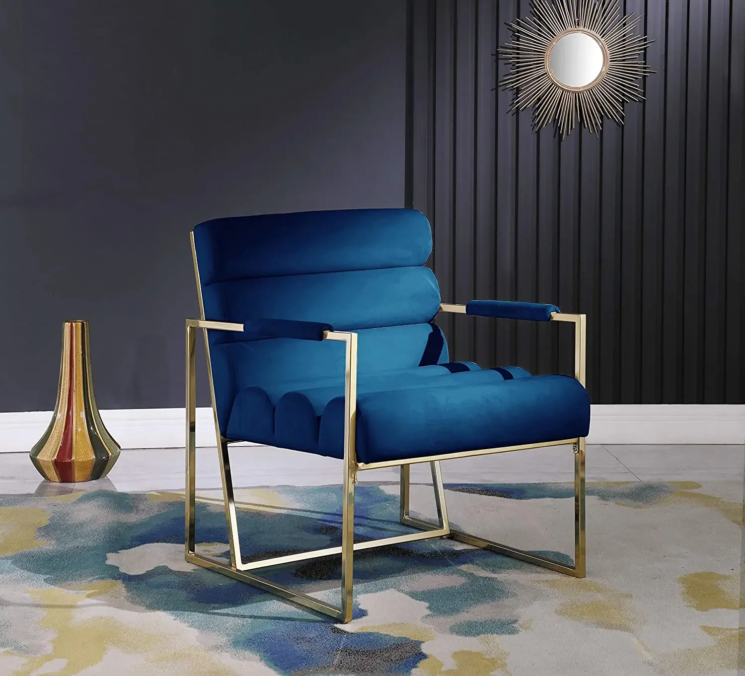 

Luxury Living Room Lounge Chair Gold Stainless Steel Grey Velvet Accent Chair For Hotel Cafe Home