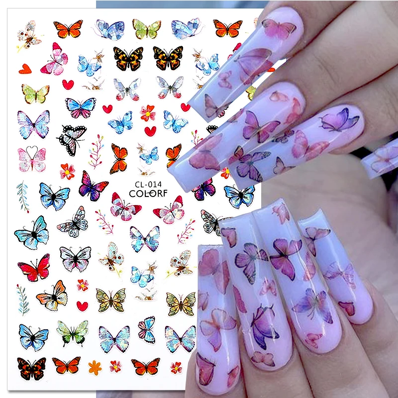 

3D Laser Butterfly Nail Stickers Holographics Bronzing Flower Nail Decals Self-adhesive Sliders Nail Design Nail Art Decorations