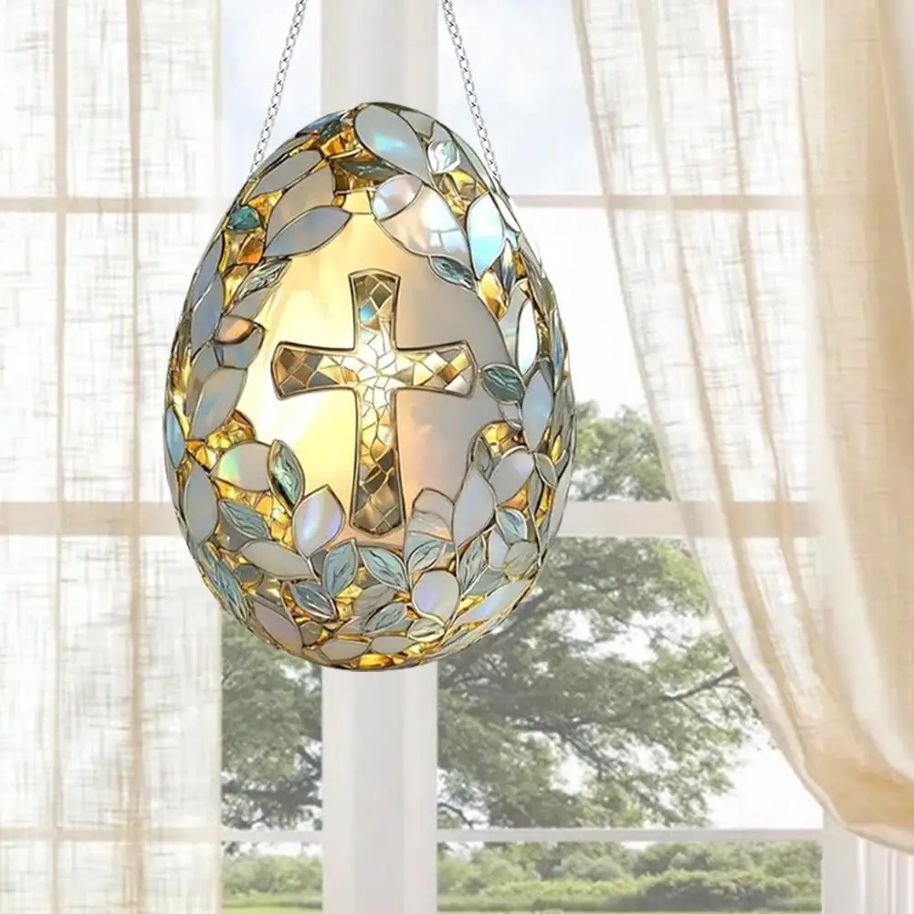 Easter Cross Egg Suncatcher Wall Hangable Colored Decor Window Decor Hangable Art For Indoor Outdoor