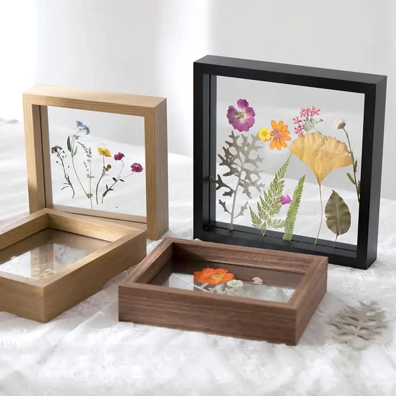 European Style Plant Dried Flower Leaves Specimen Box Square Paper-Cut DIY Double-Sided Glass Frame Desktop Ornaments acrylic display holder display case art frames photo frame