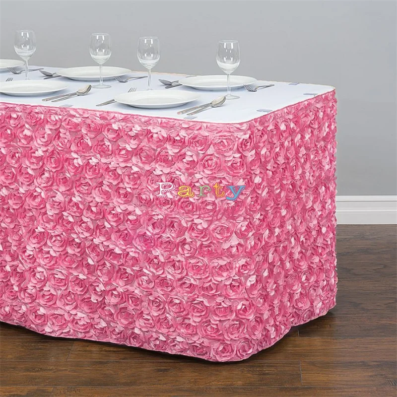 Satin Rose Tablecloth Skirting Cake Table Skirt For Wedding Event Decoration