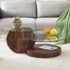 Glass Coffee Table,Modern Round Tempered Glass Coffee Tables for Living Room,Cocktail Table for Small Space Home Office (Walnut) 1