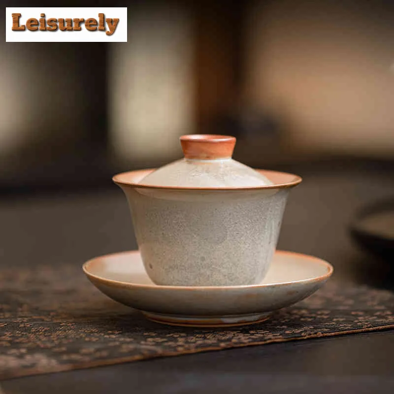 160ml Zhiye Wood-fired Porcelain Gaiwan Ancient Tea Tureen Tea Bowl with Lid Kit Tea Making Cover Bowl Chinese Tea Set Ornaments