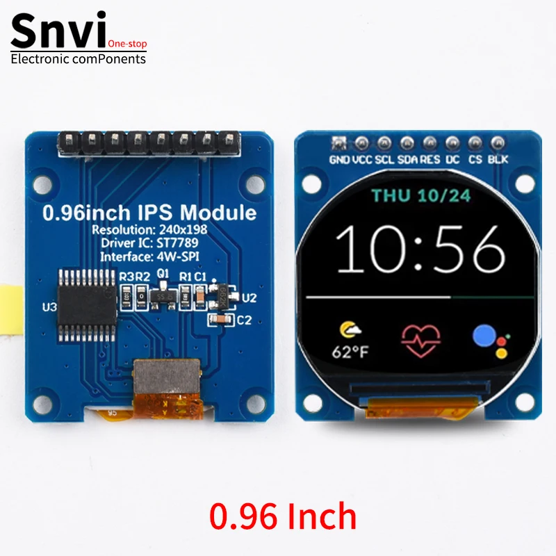 CosyCaya Écran LCD Rond IPS 1.28 Pouces - Résolution 240x240 - Driver GC9A01 - Interface SPI 4 Fils