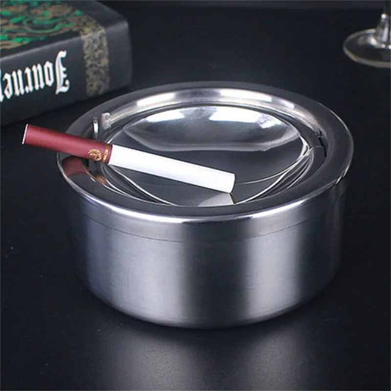Portable Stainless Steel Windproof Ashtray Rotating Black Sticky Skin Model Rotating Ordinary Cigarette Ashtray Push Smoking Set cigarettes ashtray portable ashtray stainless steel ashtray metal ashtray