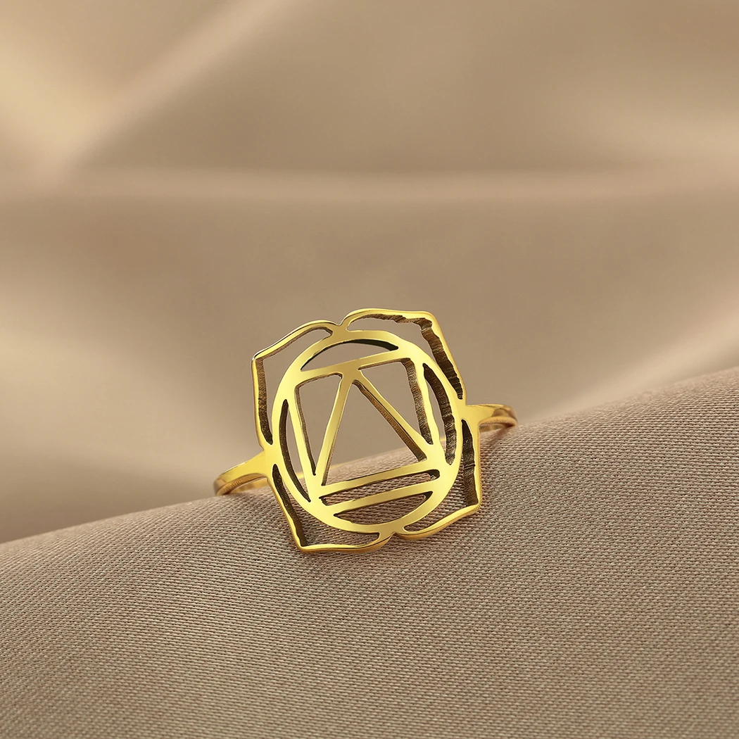 Anillo Geométrico de Flor y Hoja Vintage (Acero Inoxidable Dorado) S3f164b5848434f7a8f8acaf3ffa36745r