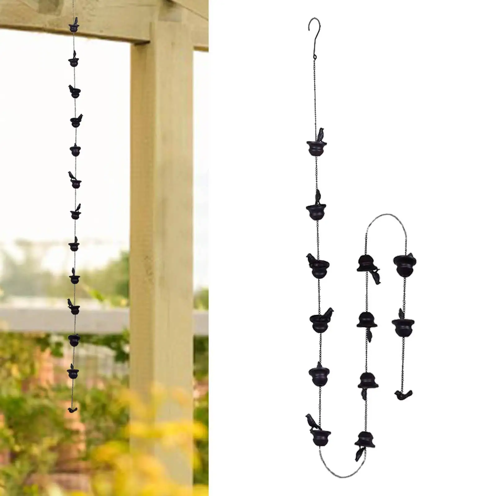 Rain Chain Birds on Cups Yard Functional Outdoor Drainage Rain Basin Outside Home Decor Creative Rainwater Catcher Chain