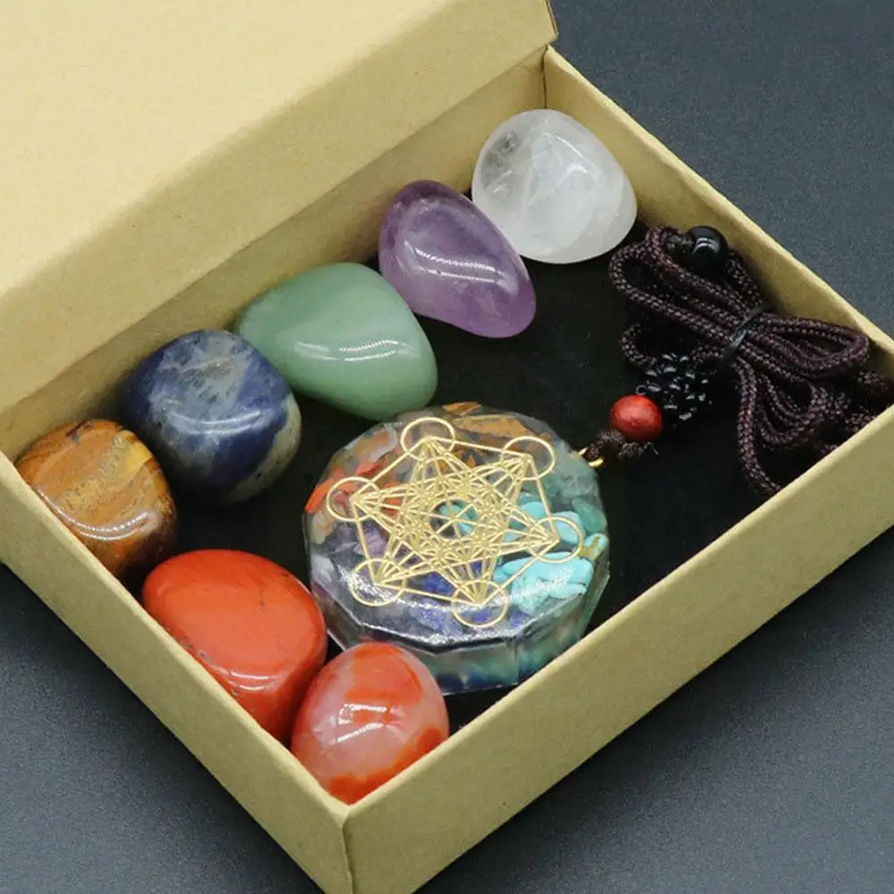 Kit Chakras Cristal Natural, Pedra Ametista Cura Set, Coleção Espiritual, 7 Colar Reiki, Presentes Chakra Yoga Meditação, S P1v4