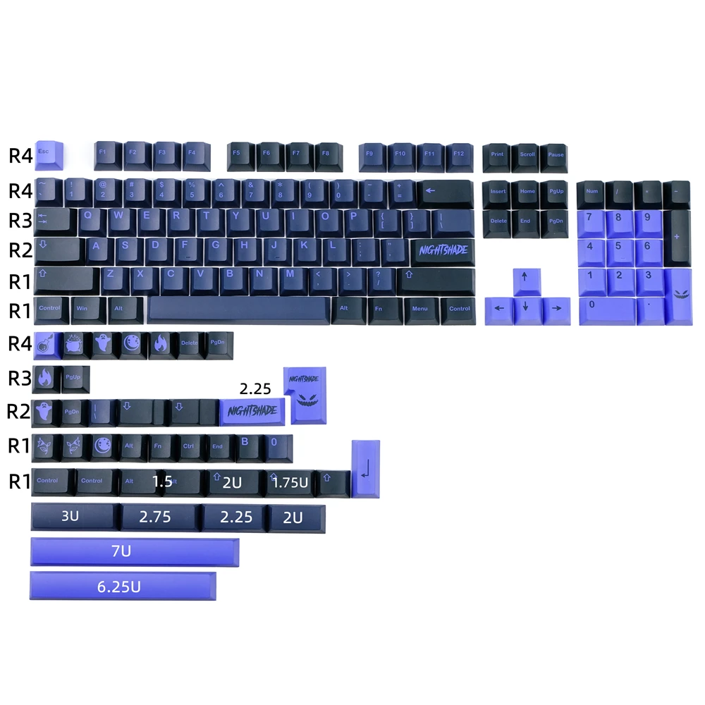 Gmk Nightshade Keycap Grupo Teclado Gaming Mecânico Dye-sublimação Pbt Keycaps Perfil Cereja Iso Enter 142 Chaves Side
